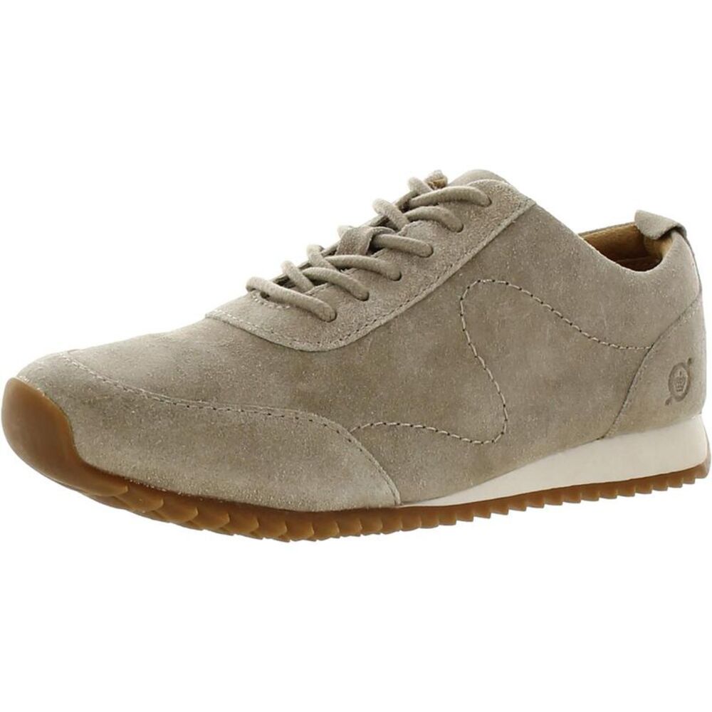 Born Womens Beige Suede Lace-Up Casual And Fashion Sneakers Shoes New